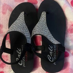 Skechers Women's Black Sandals with Silver Sparkle